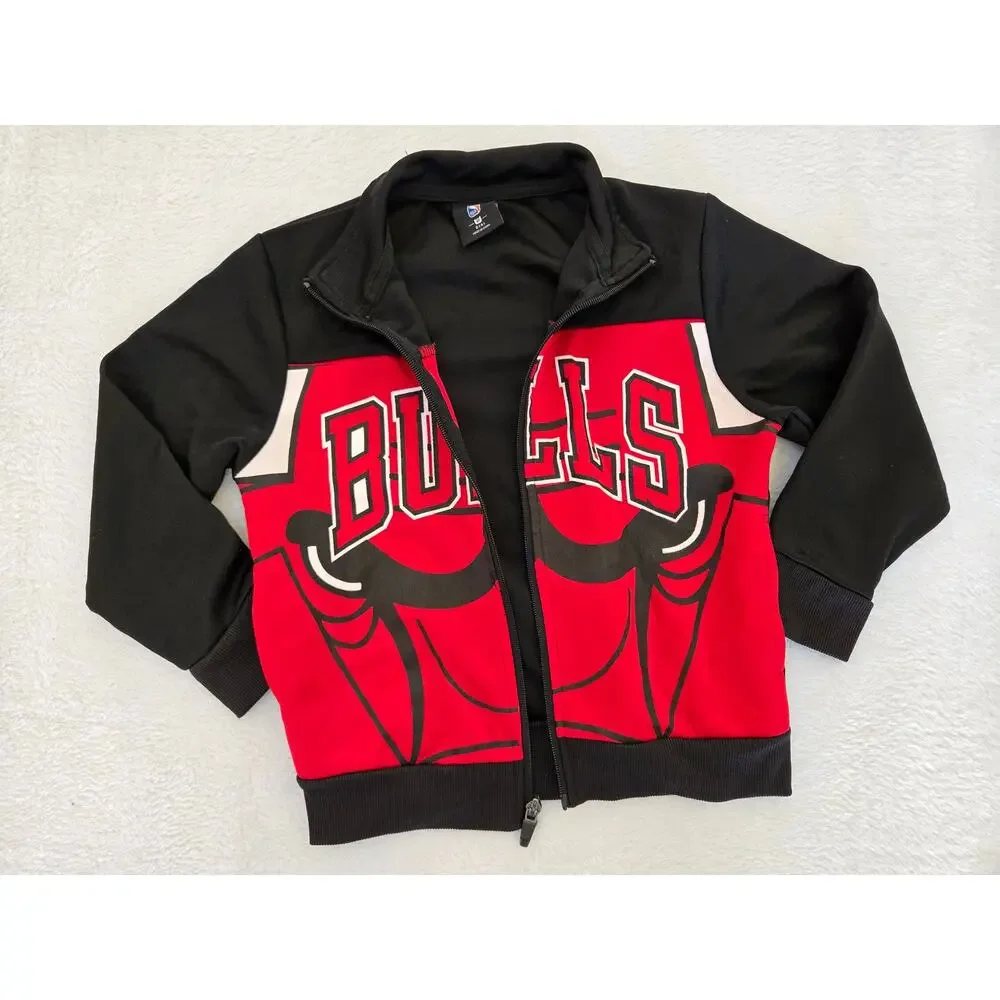 Chicago Bulls Kids Jacket Small 4 Black Red Full Zip Logo NBA Hoodie